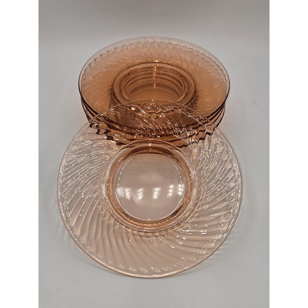 Imperial Glass Pink Depression Glass Swirl Luncheon Plates (Set of 5) 8"